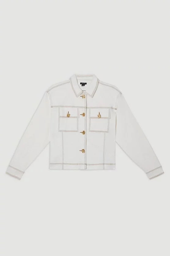 Denim Button Front Tailored Jacket