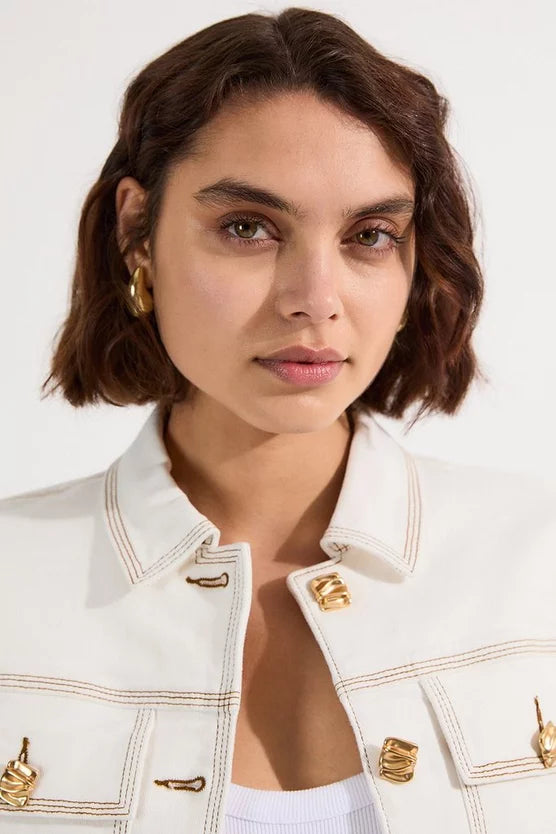 Denim Button Front Tailored Jacket