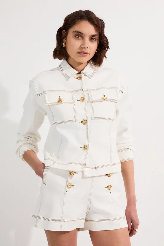 Denim Button Front Tailored Jacket