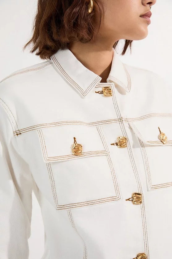 Denim Button Front Tailored Jacket