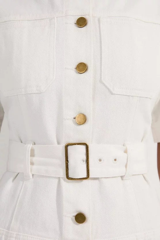 Denim Soft Wash Short Sleeve Belted Midi Dress