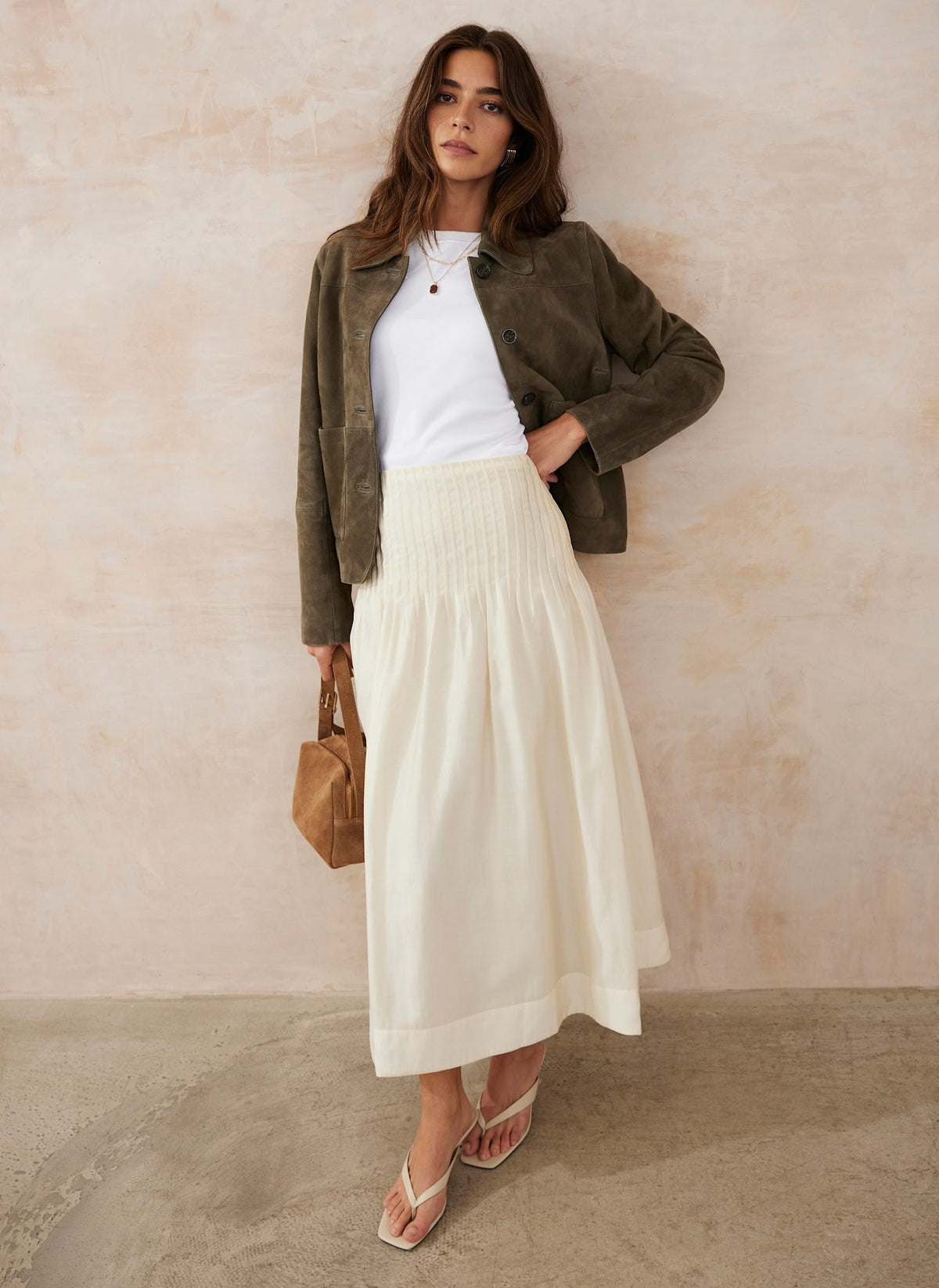 Cream Pintuck Maxi Skirt