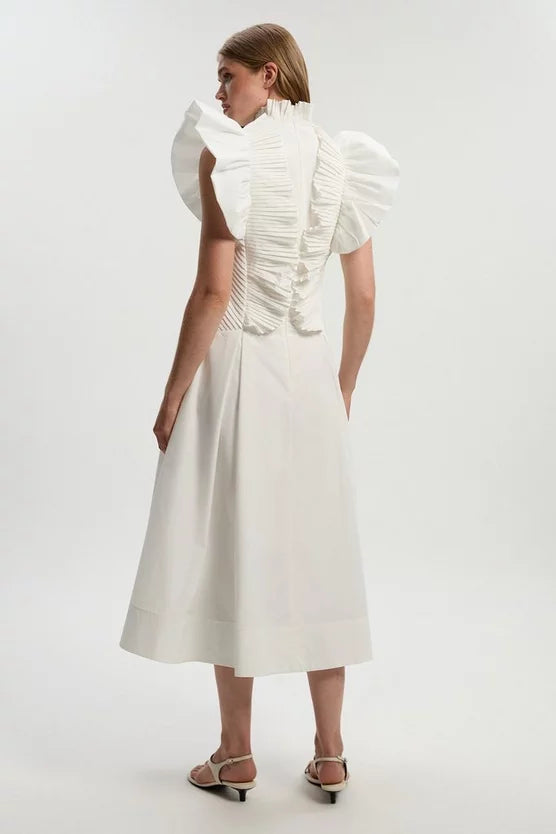Pleated Ruffle Sleeve Woven Maxi Dress