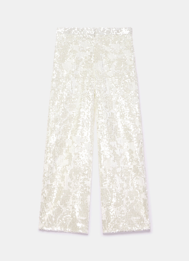 White Sequin Embellished Trousers