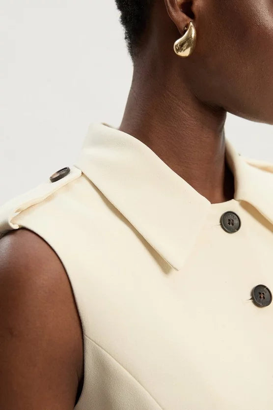 Tailored Crepe Sleeveless Button Front Tailored Shirt Midi Dress