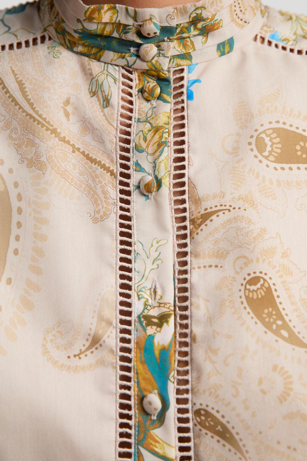 Voile Floral Border Print Woven Playsuit With Ladder Lace Trim