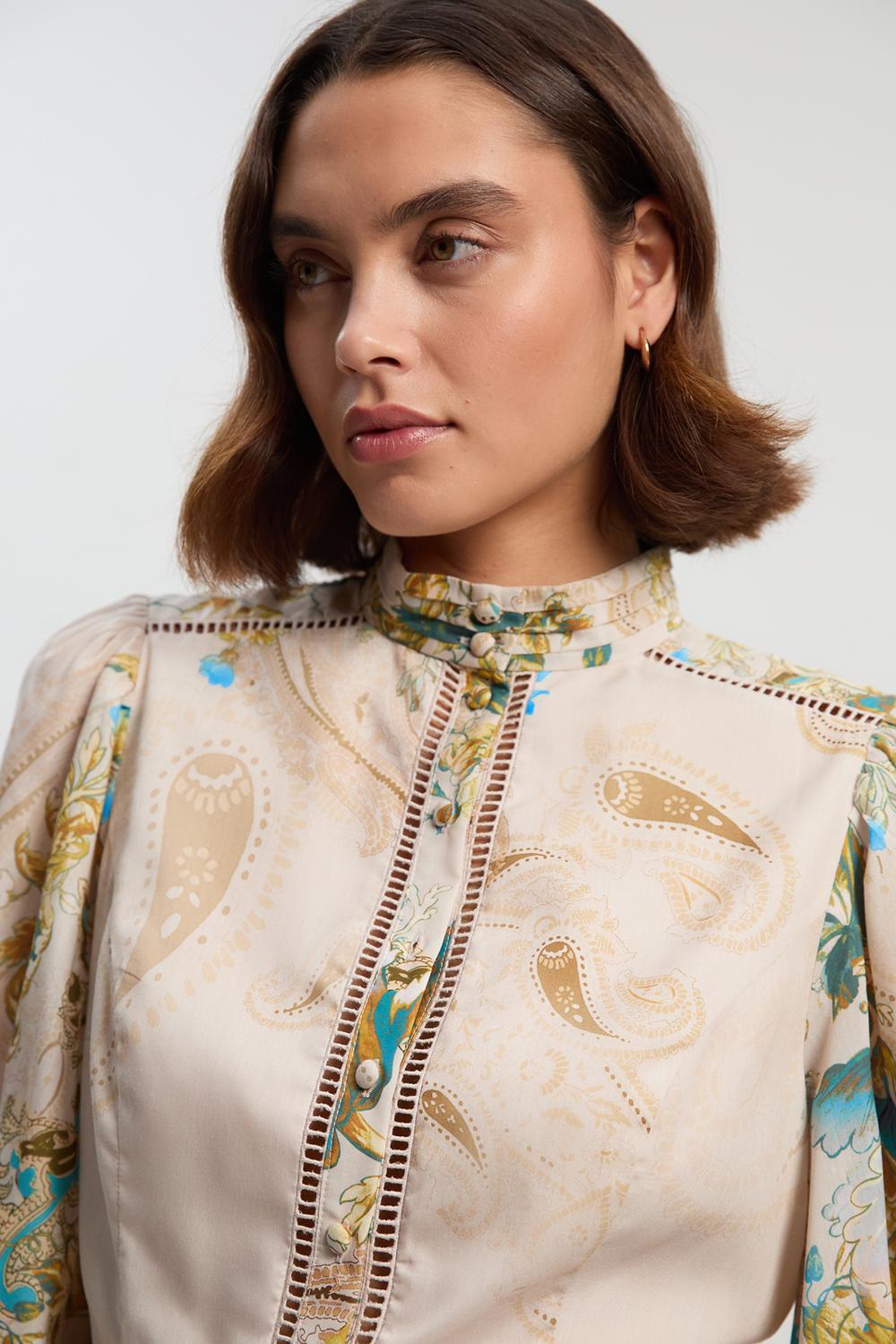 Voile Floral Border Print Woven Playsuit With Ladder Lace Trim