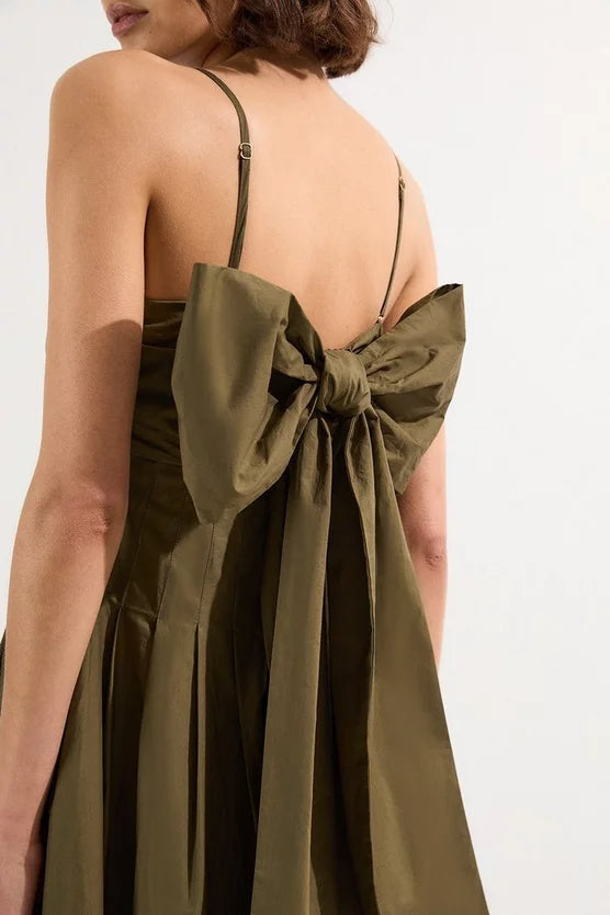 Cotton Poplin Maxi Strapless Sundress With Bow Tie At Back