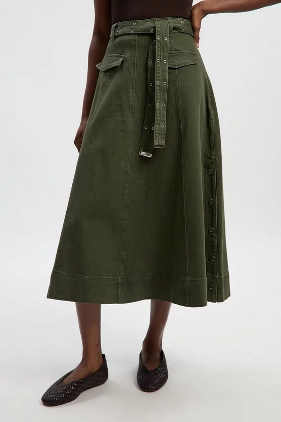 Denim Belted Full Skirt