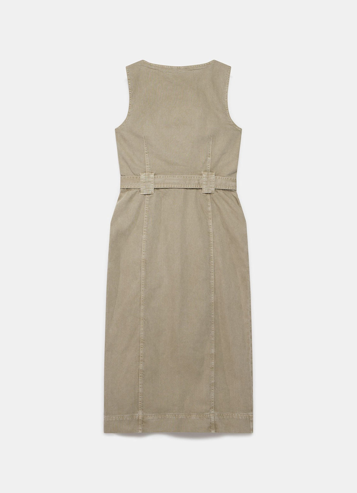 Khaki Denim Belted Midi Dress