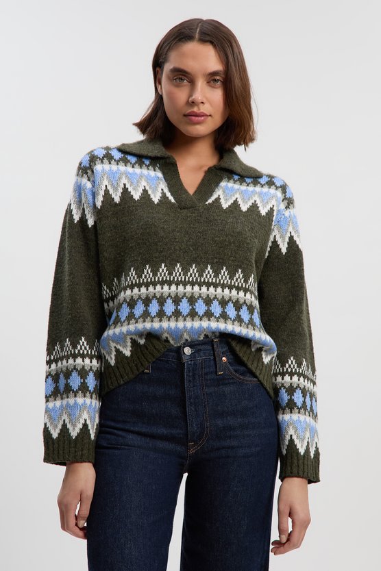 Fairisle Pattern V Neck Knit Jumper