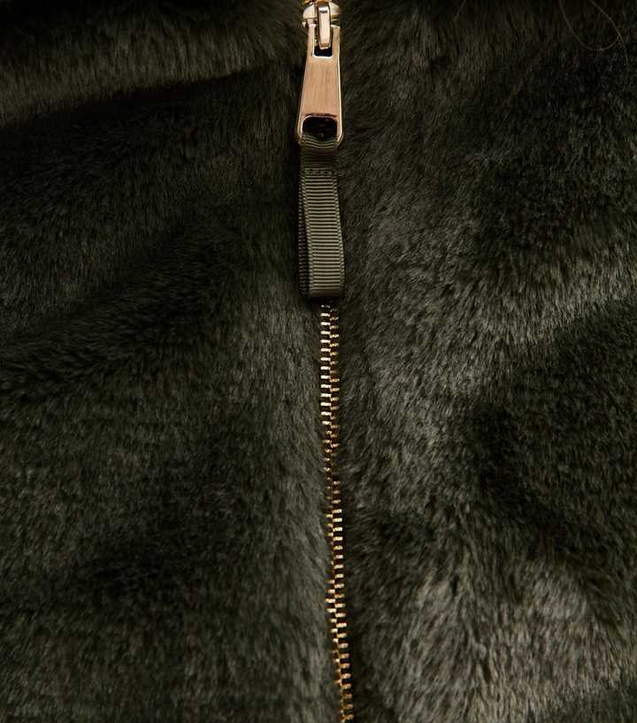 Khaki Faux Fur Bomber Jacket