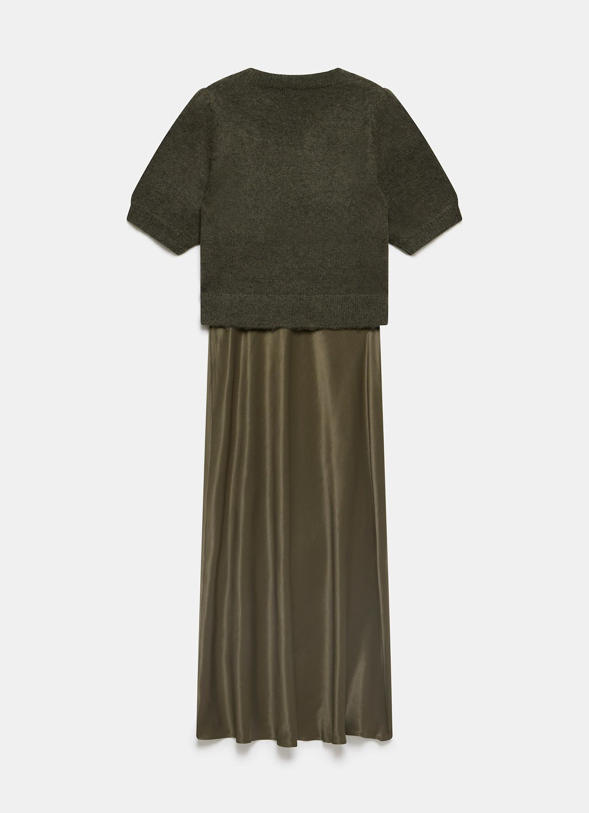 Khaki Layered Jumper Midi Dress