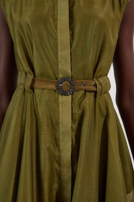 Organdie Shirt Dress With Crystal Embellished Belt