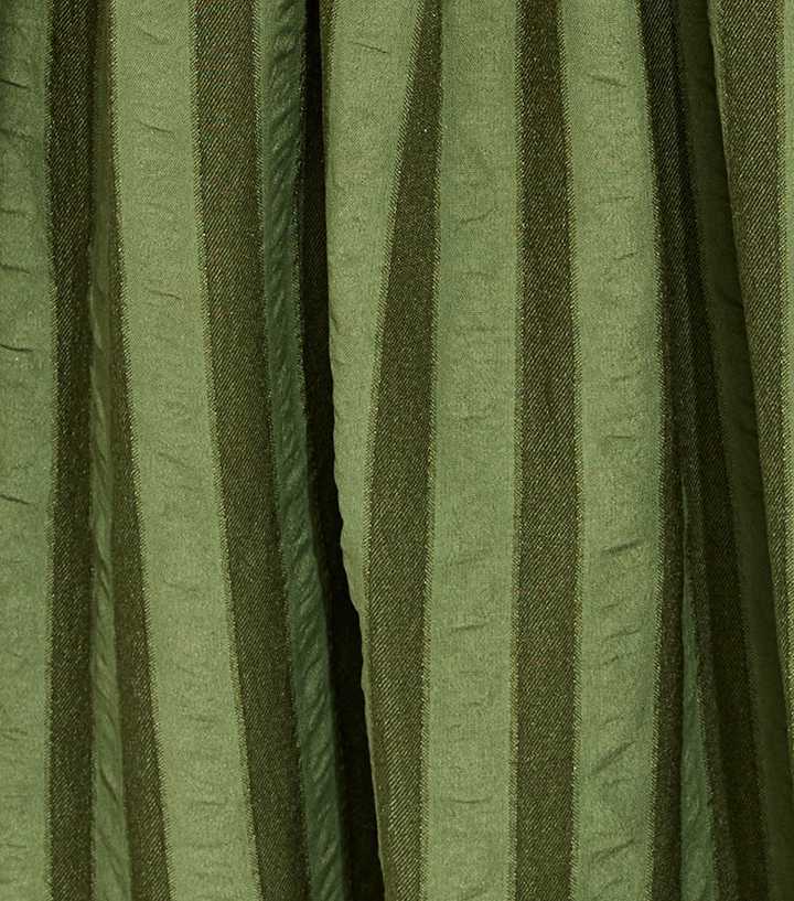 Khaki Puff Sleeve Striped Midi Dress