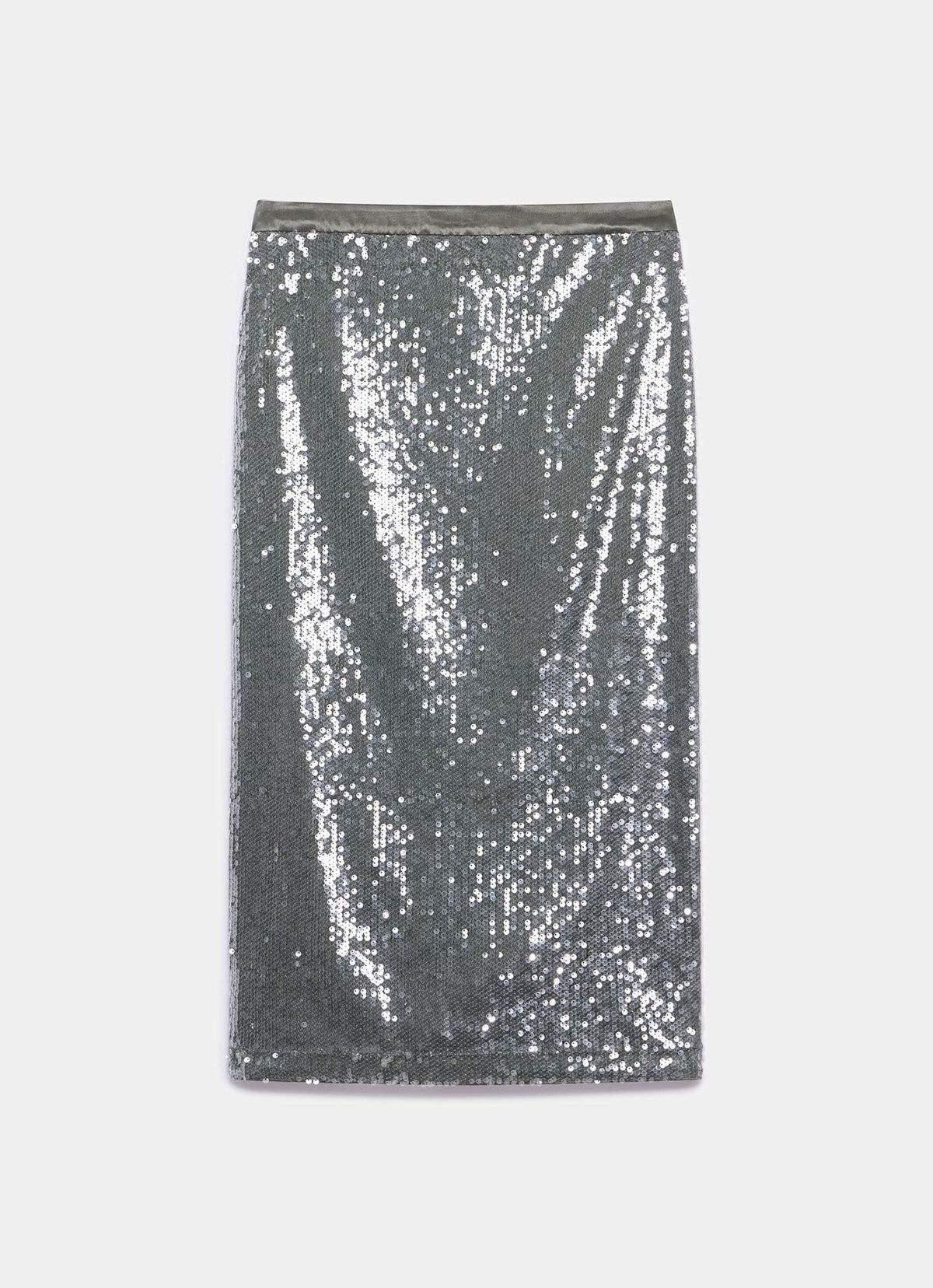 Khaki Sequin Midi Skirt