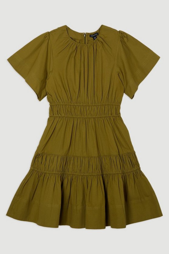 Shirred Cotton Tiered Woven Mini Dress