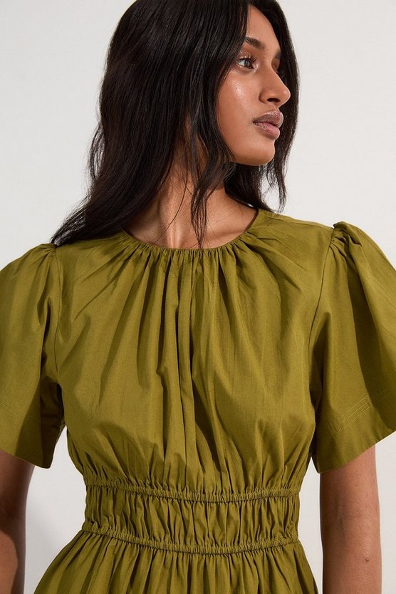 Shirred Cotton Tiered Woven Mini Dress
