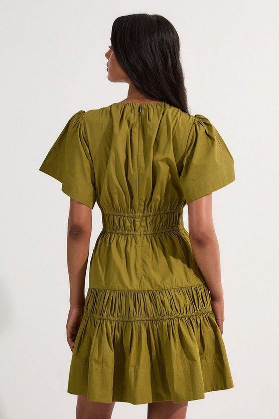 Shirred Cotton Tiered Woven Mini Dress