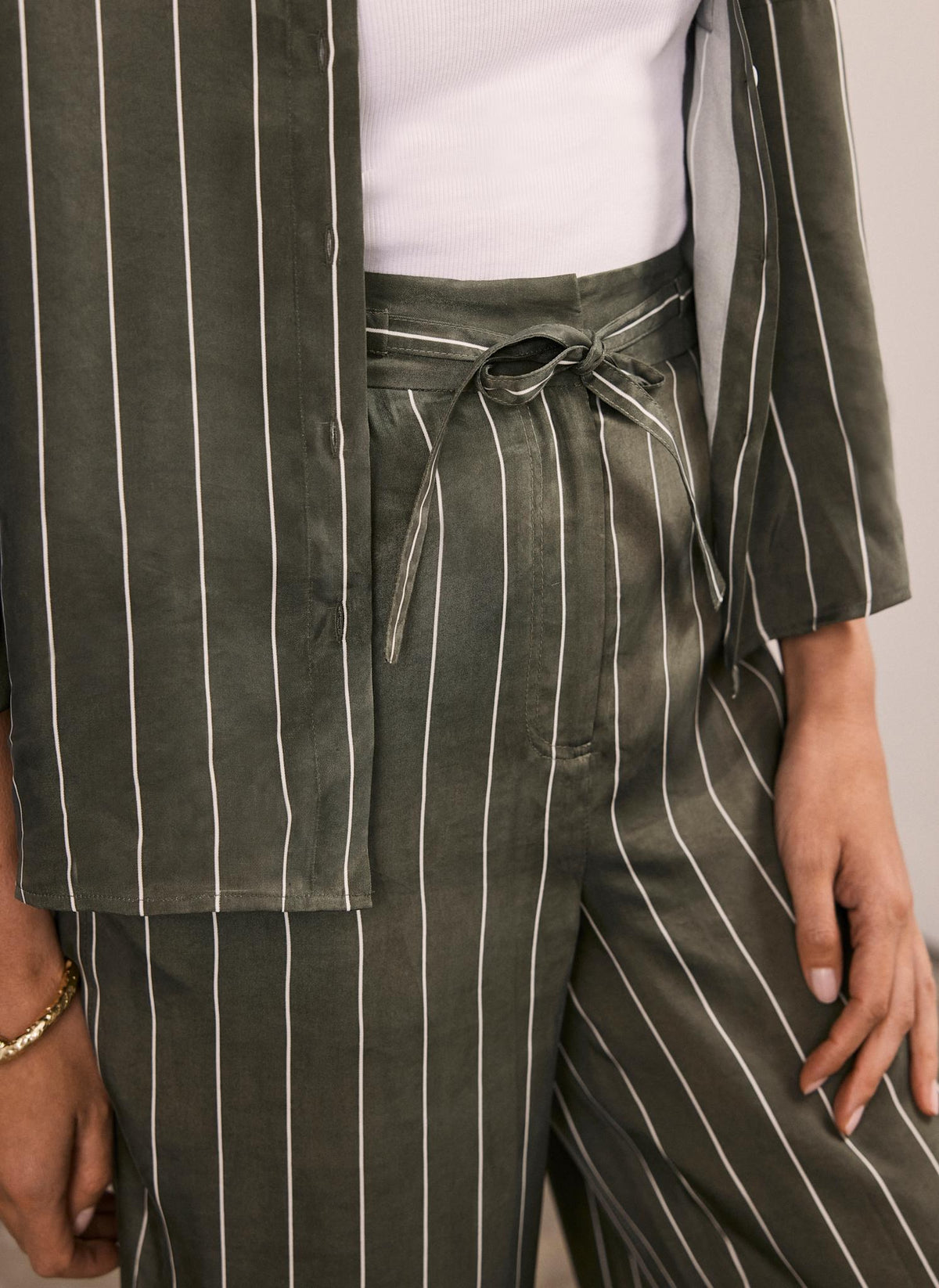 Khaki Striped Wide Trousers