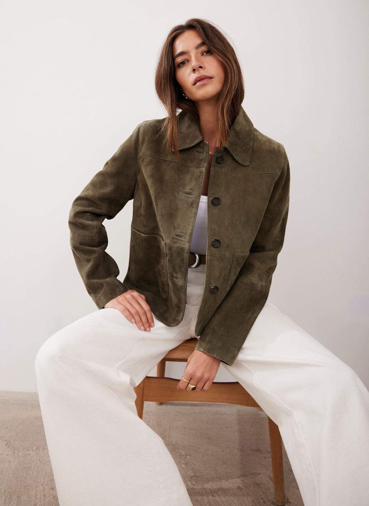 Khaki Suede Pocket Detail Jacket