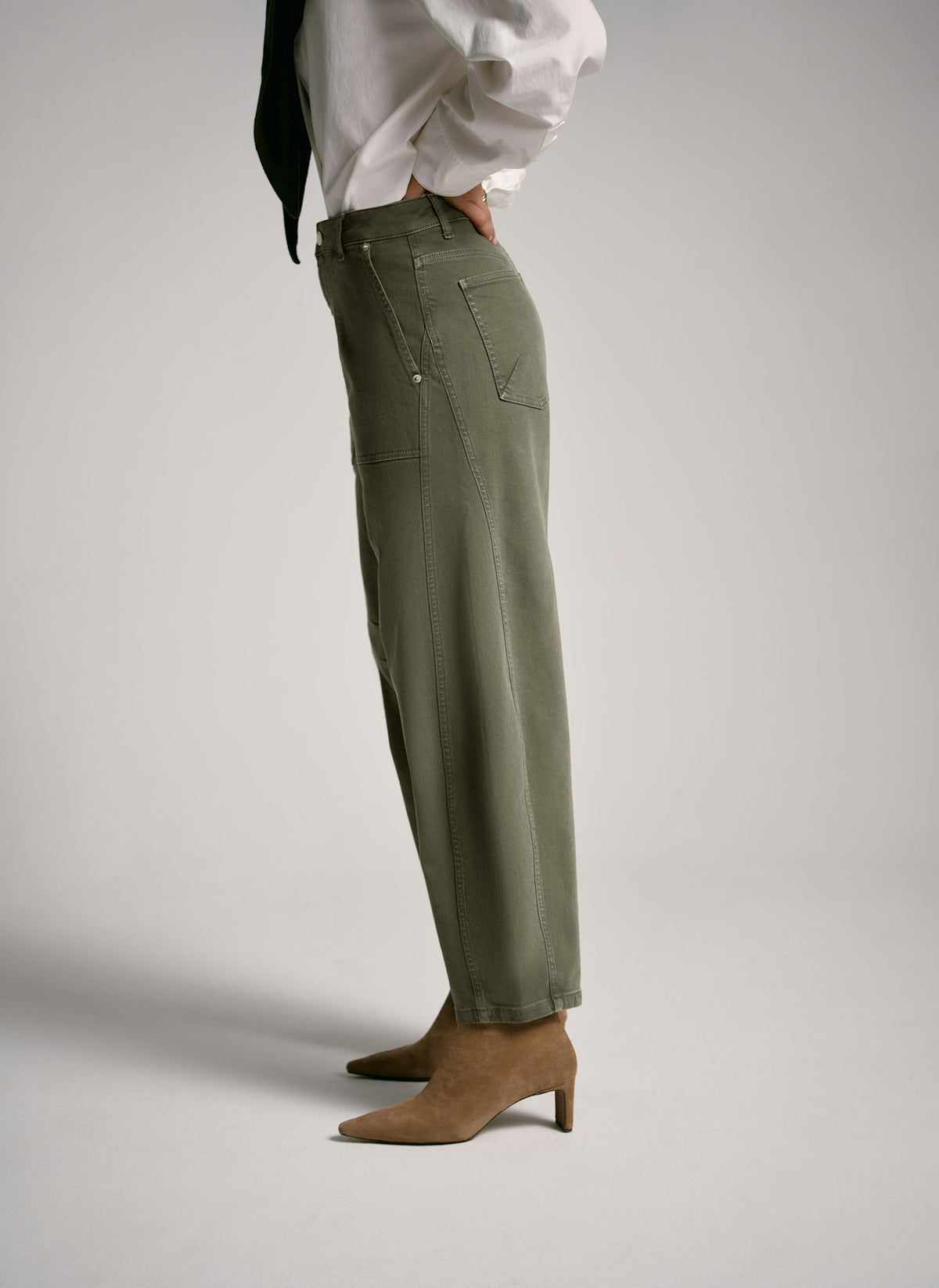 Khaki Utility Barrel Leg Jeans