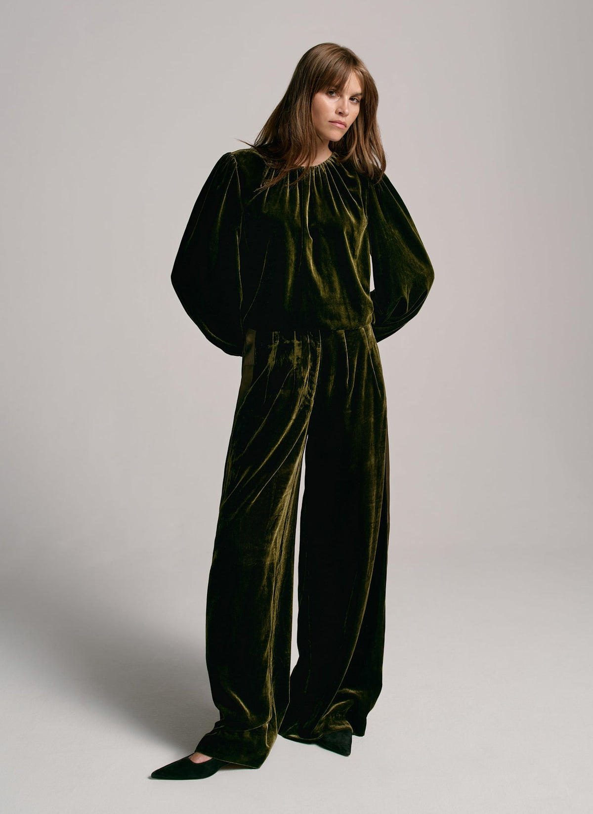 Khaki Velvet Wide Trousers