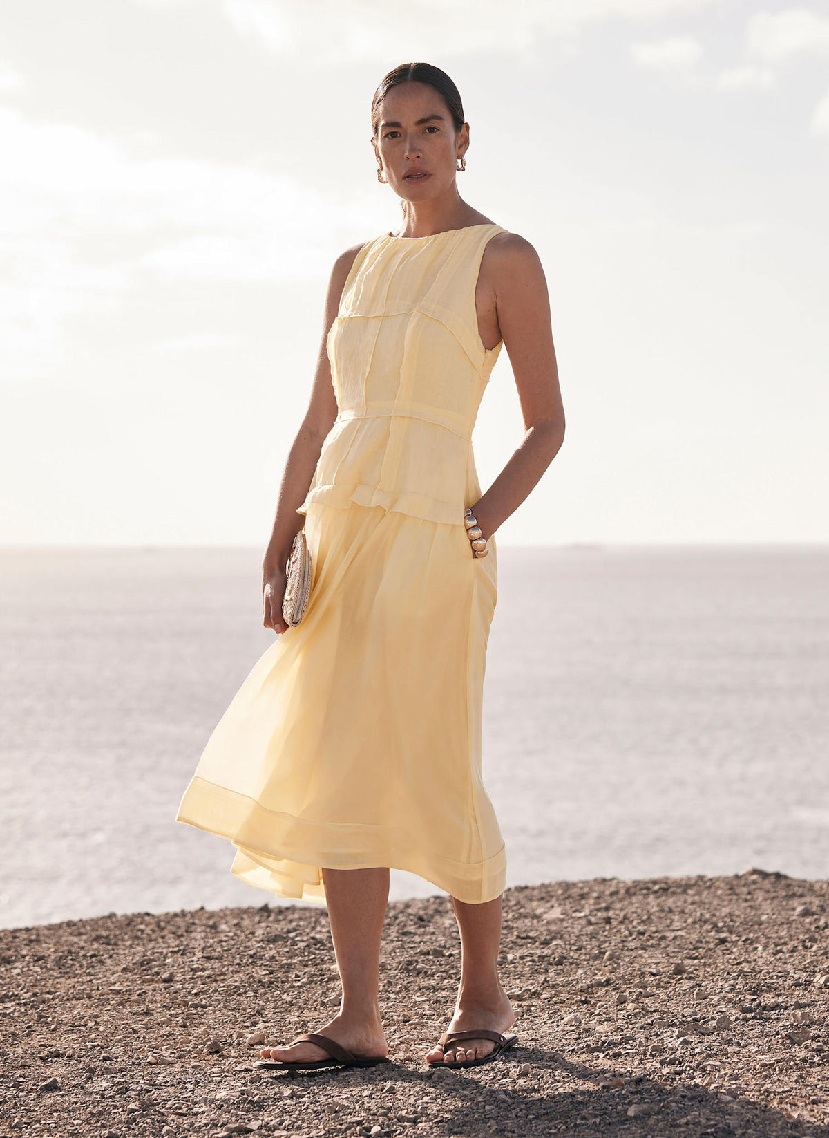 Yellow Sleeveless Midi Dress
