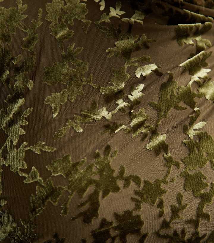 Light Khaki Velvet Floral Devore Long Sleeve Midaxi Dress