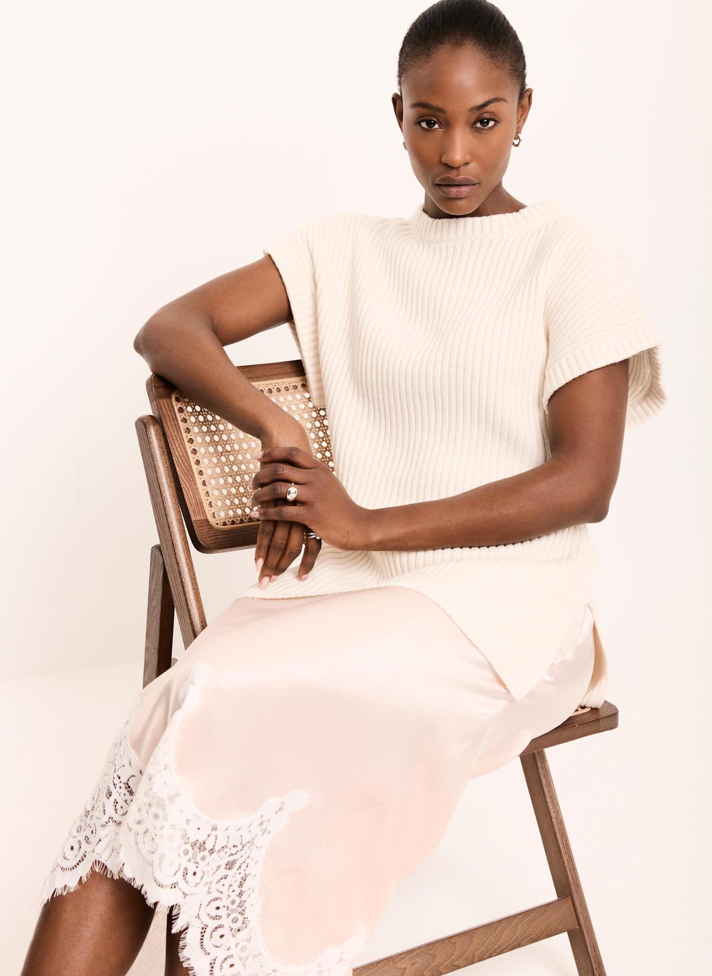 Pink Satin Lace Midi Skirt