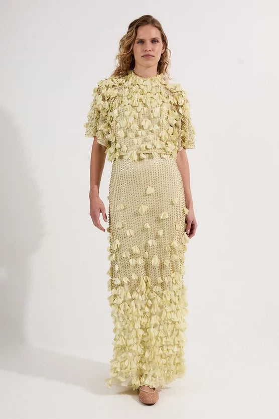 Crystal Applique Angel Sleeve Woven Maxi Dress