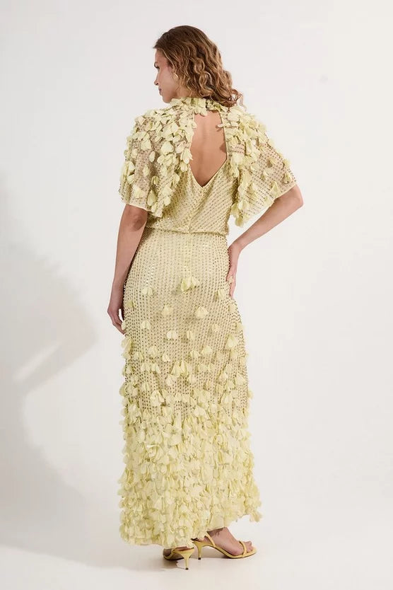 Crystal Applique Angel Sleeve Woven Maxi Dress