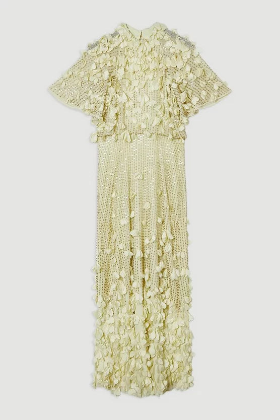 Crystal Applique Angel Sleeve Woven Maxi Dress