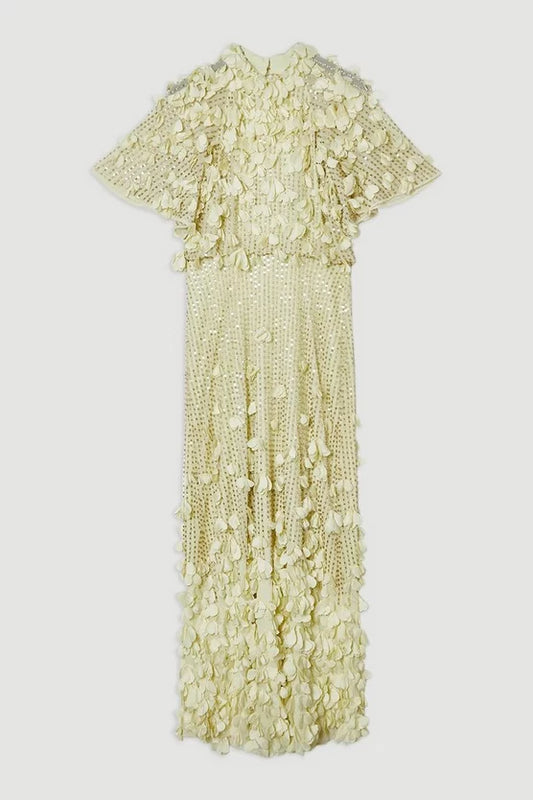 Crystal Applique Angel Sleeve Woven Maxi Dress