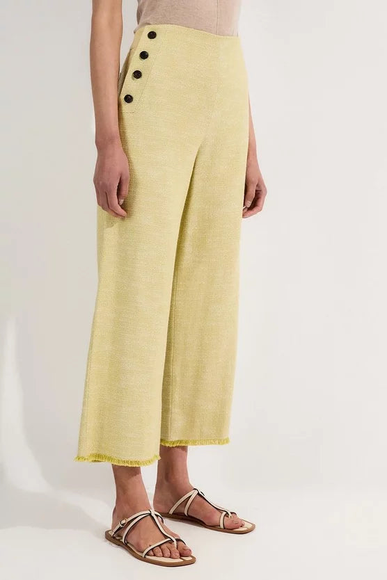 Spring Tweed Tailored Button Detail Cropped Wide Leg Trousers