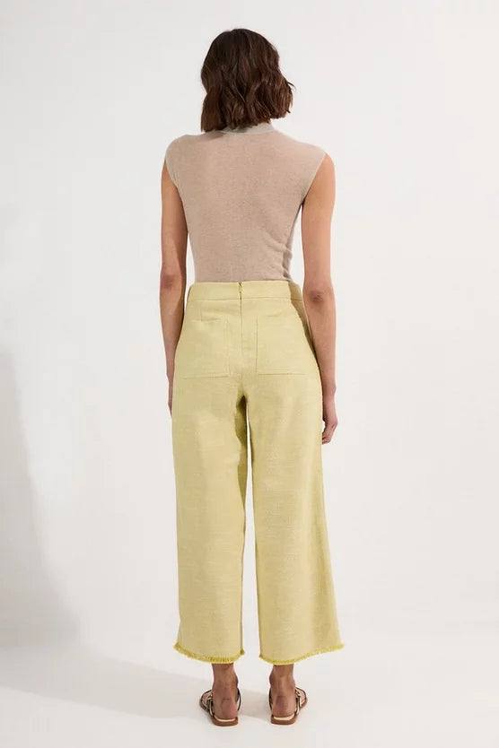 Spring Tweed Tailored Button Detail Cropped Wide Leg Trousers