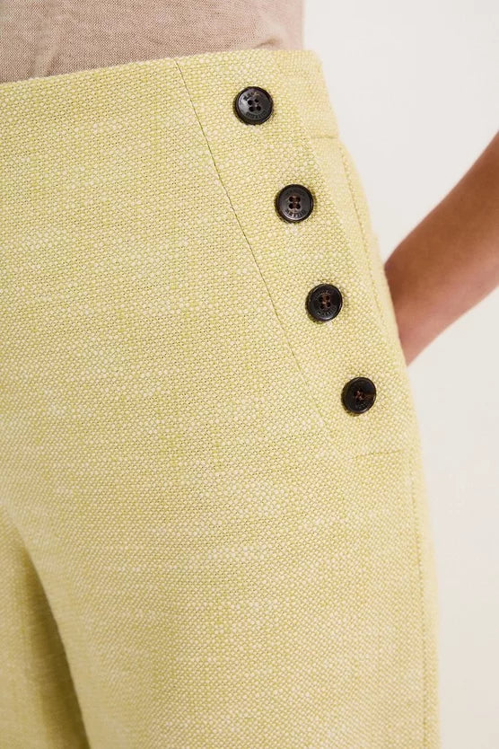 Spring Tweed Tailored Button Detail Cropped Wide Leg Trousers