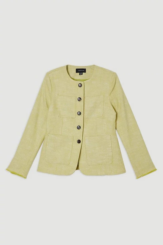Spring Tweed Tailored Pocket Front Tailored Blazer