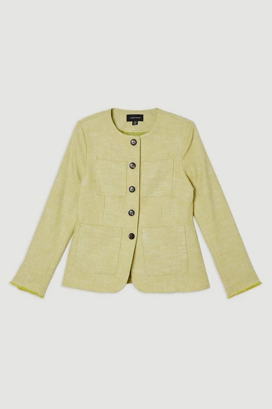 Spring Tweed Tailored Pocket Front Tailored Blazer