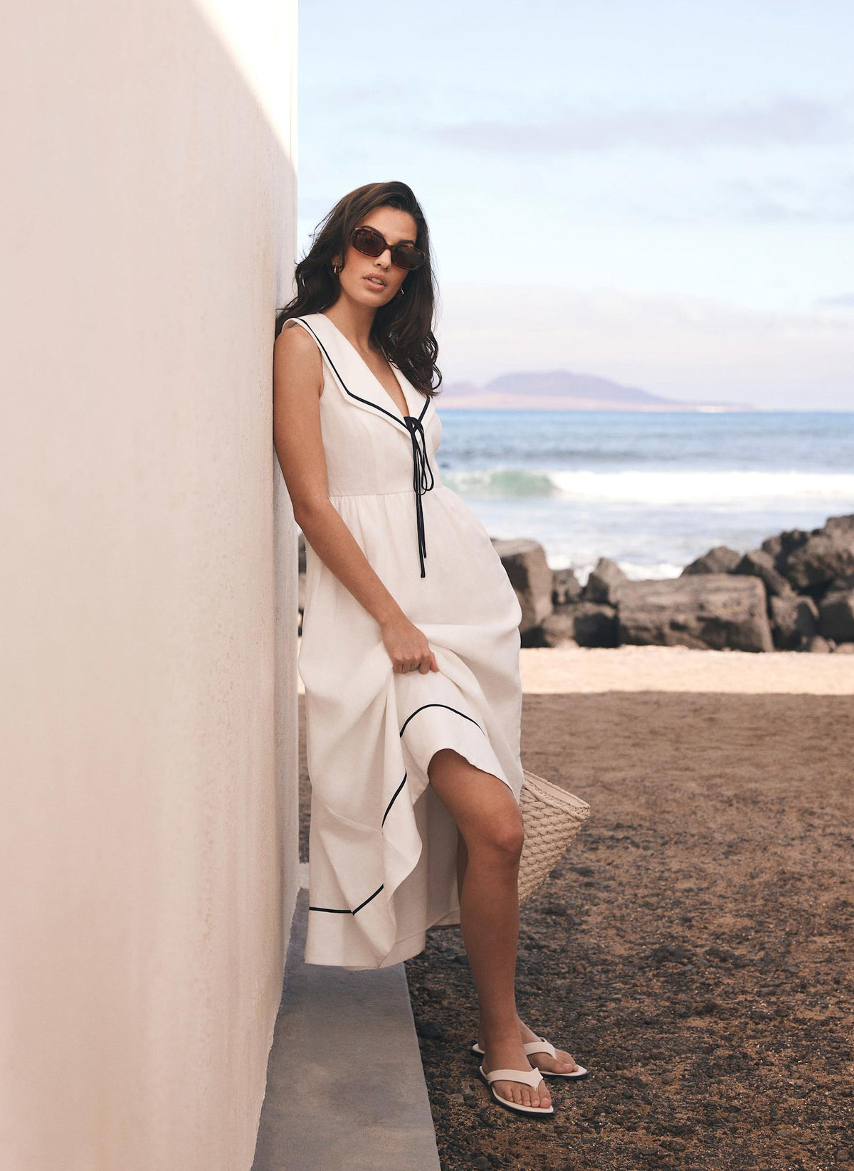 White Linen Sailor Midi Dress