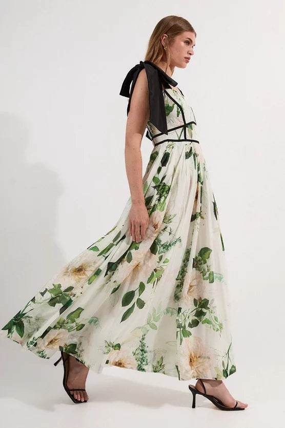 Lydia Millen Spring Floral Silk Cotton Woven Strappy Dress