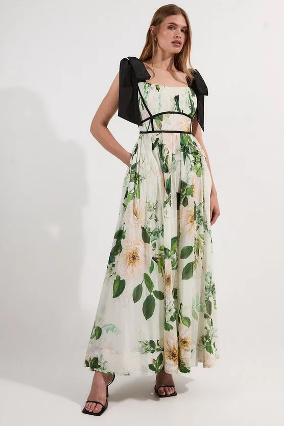 Lydia Millen Spring Floral Silk Cotton Woven Strappy Dress