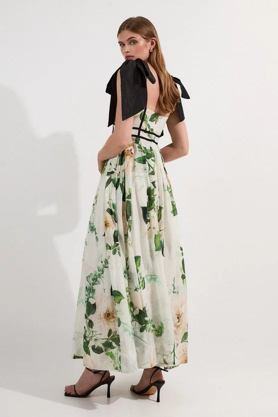 Lydia Millen Spring Floral Silk Cotton Woven Strappy Dress