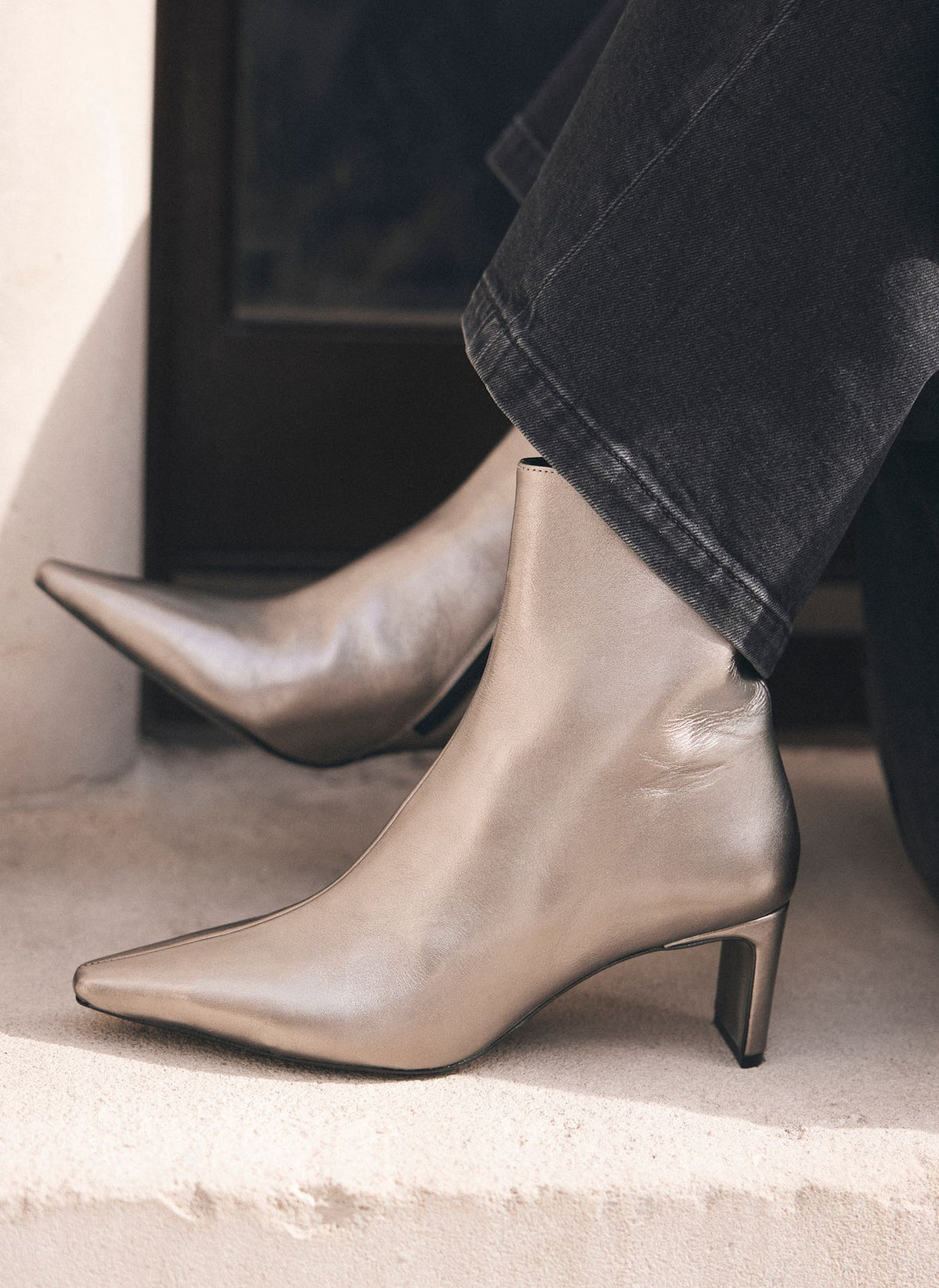 Macy Metallic Silver Heeled Ankle Boots