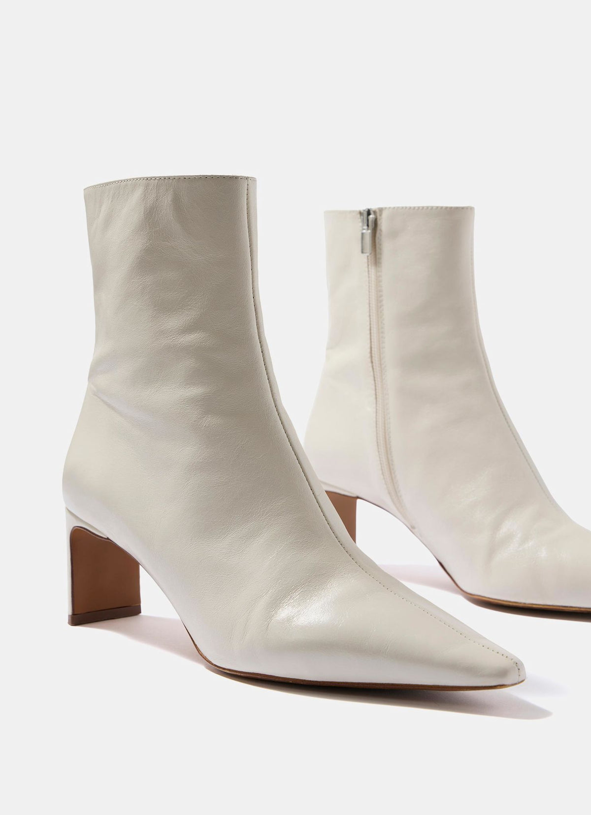 Macy White Leather Ankle Boots