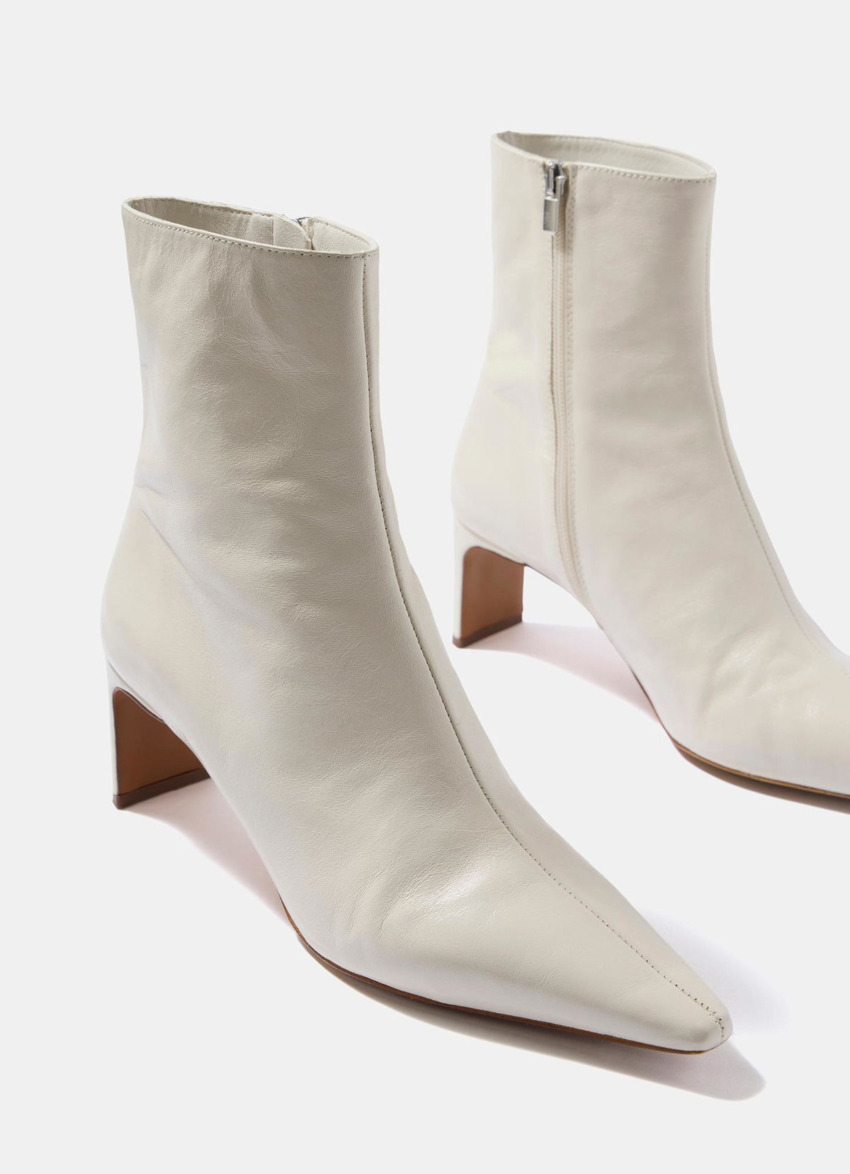 Macy White Leather Ankle Boots