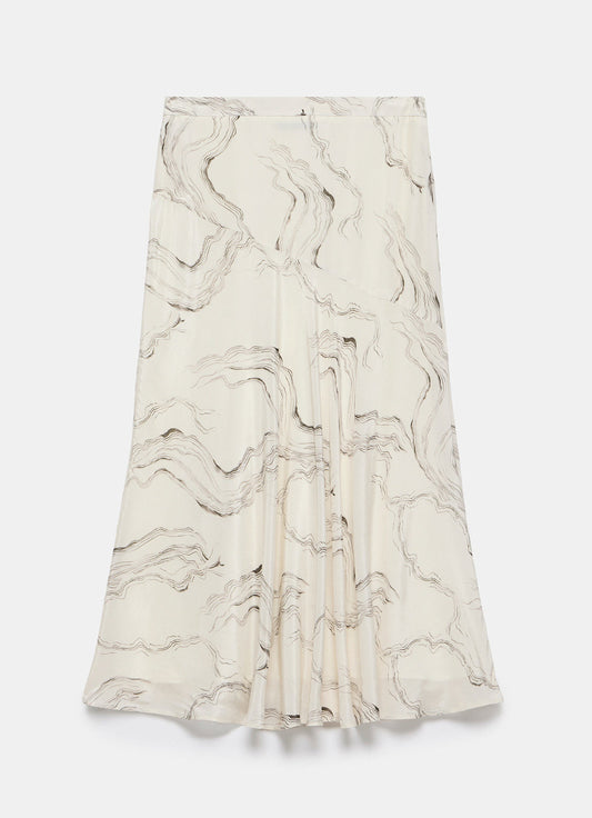 Cream Marble Print Midi Skirt