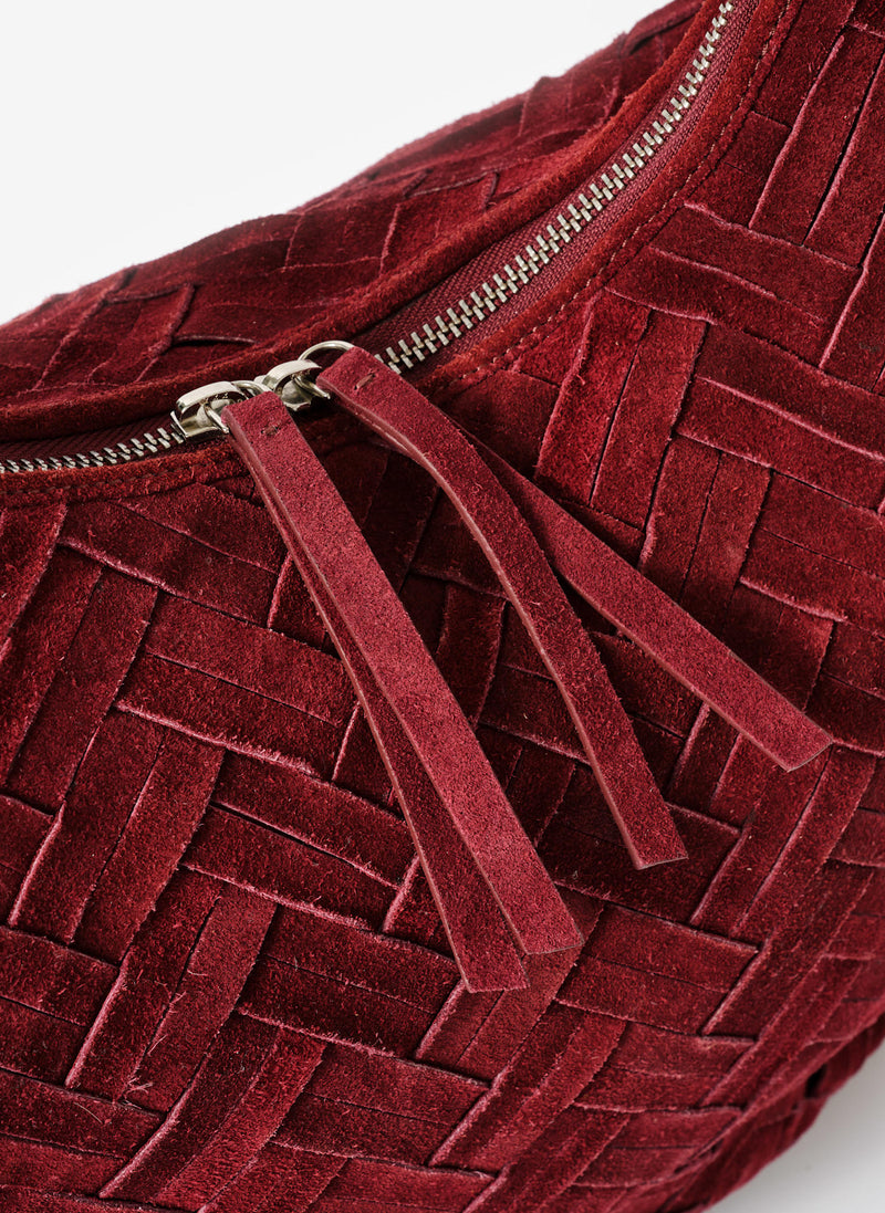 May Burgundy Woven Suede Shoulder Bag