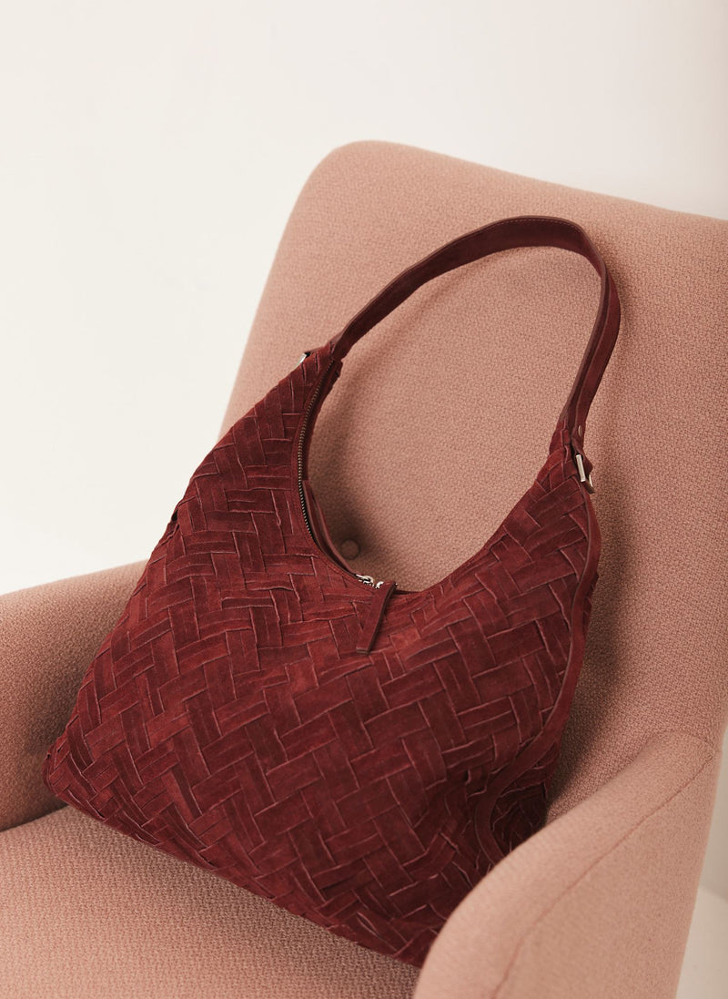 May Burgundy Woven Suede Shoulder Bag