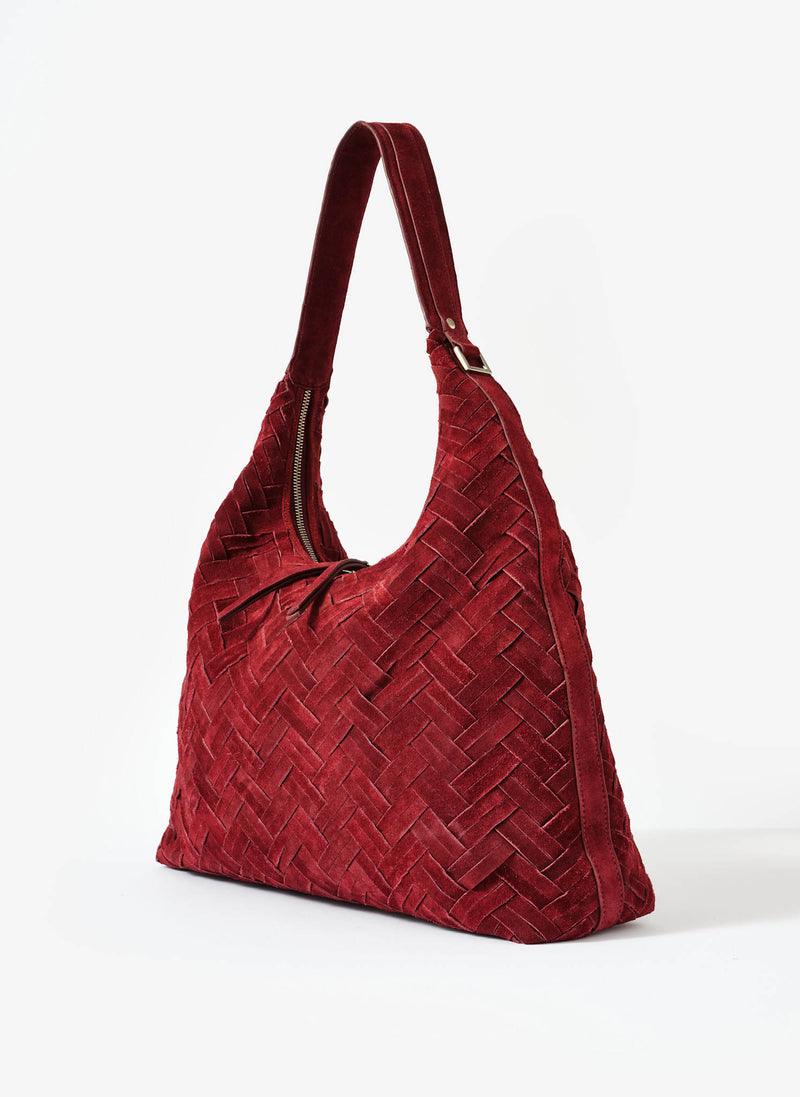 May Burgundy Woven Suede Shoulder Bag